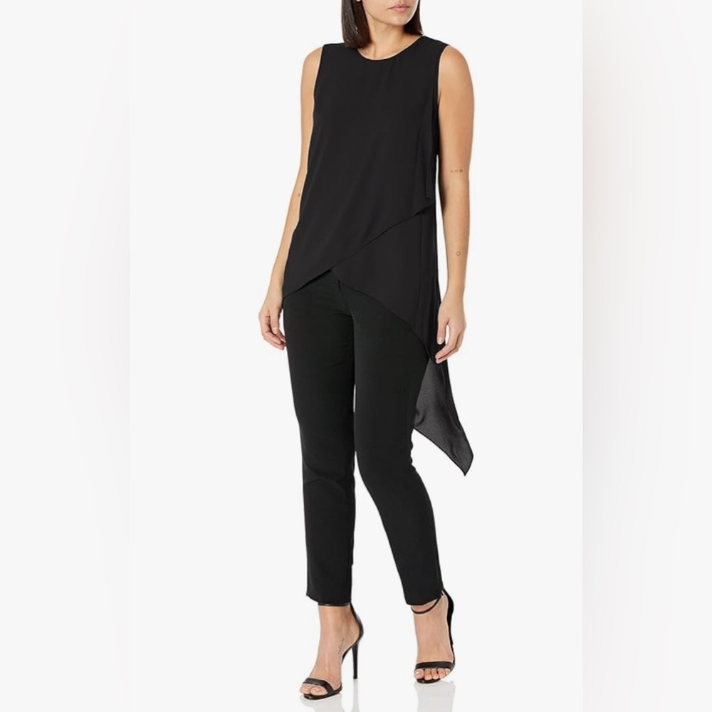 BCBGMAXAZRIA Women's Sleeveless Blouse with Asymmetrical Hem Relaxed Fit Top NWT